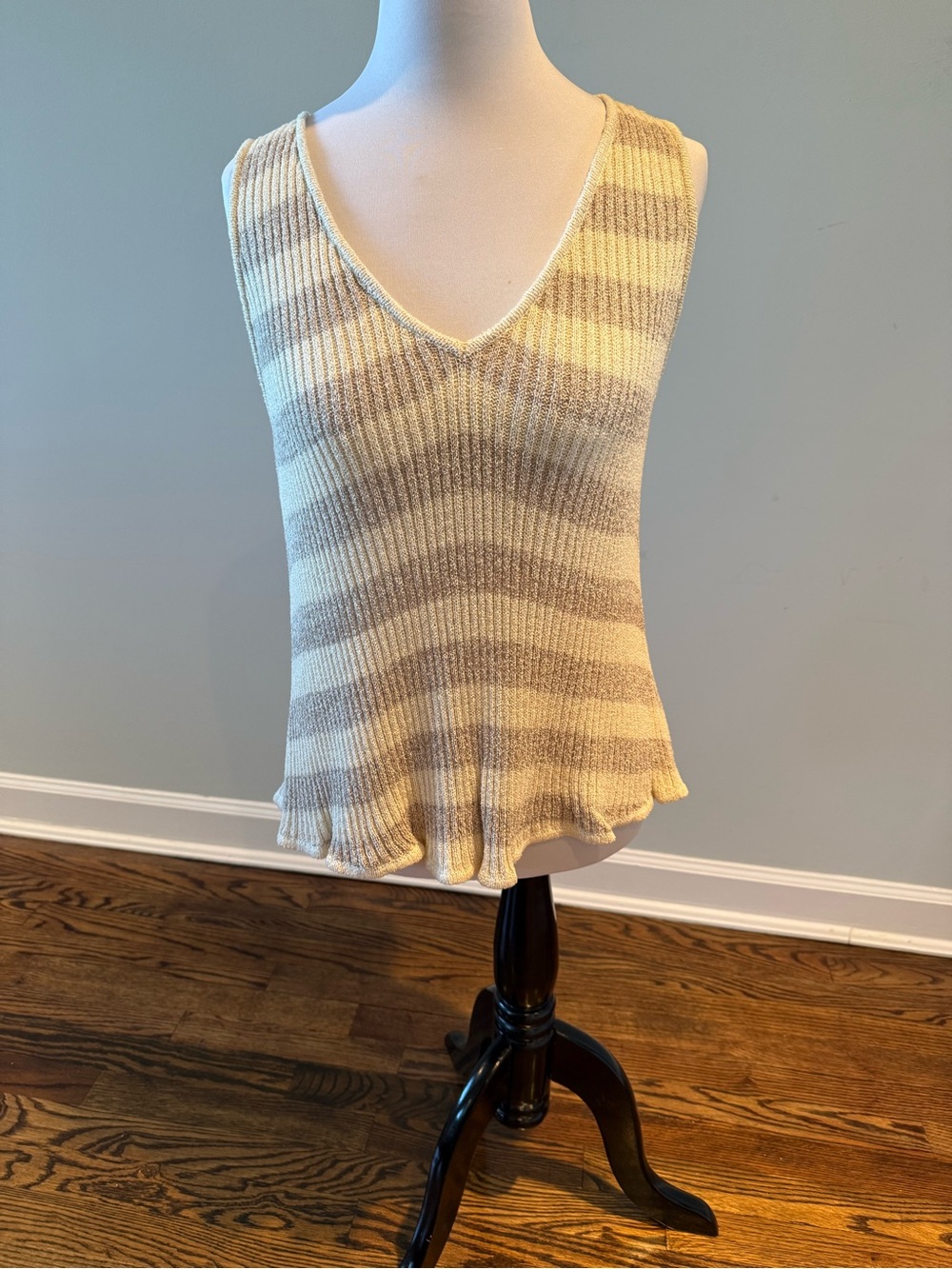 Together Striped V-Neck Knit Tank Top - Cream & Taupe